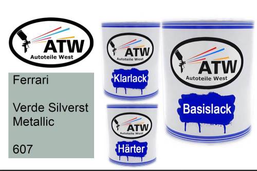 Ferrari, Verde Silverst Metallic, 607: 1L Lackdose + 1L Klarlack + 500ml Härter - Set, von ATW Autoteile West.